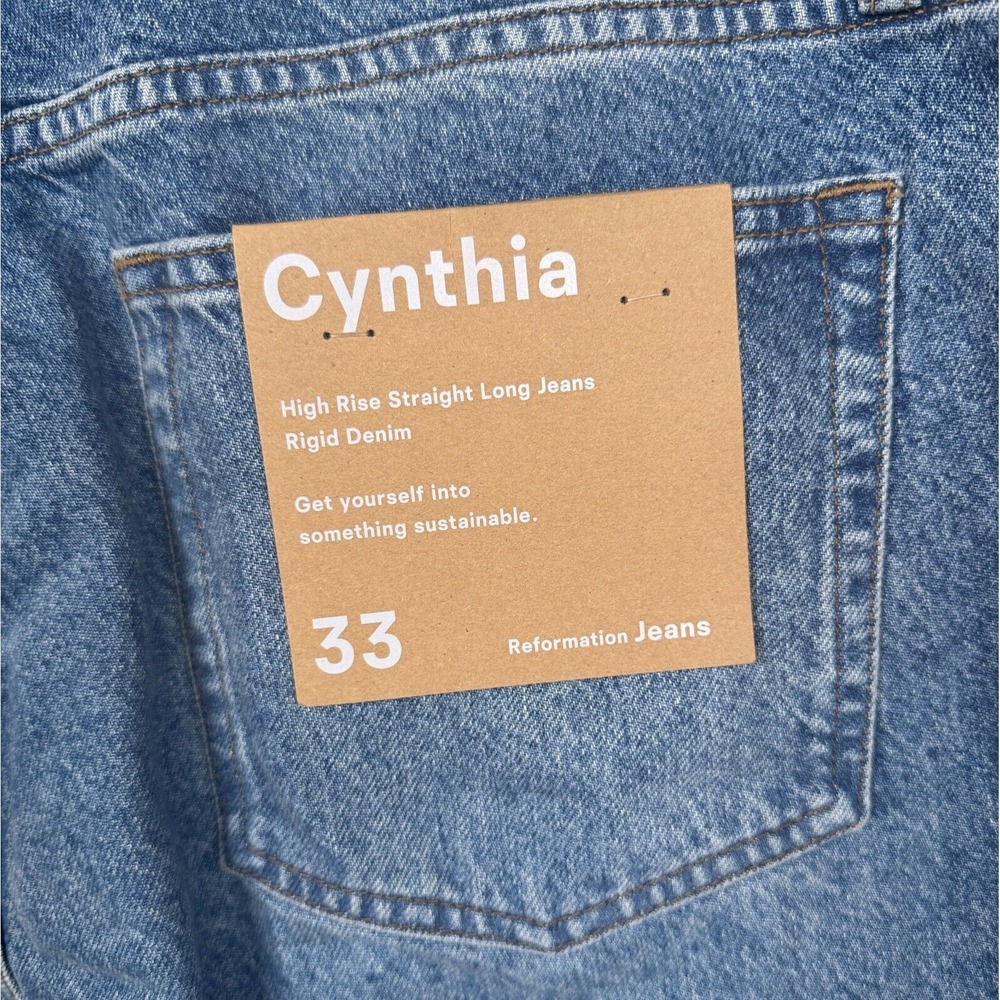 Reformation Jeans Womens 33x33 Blue Cynthia High Rise Straight‎ Long Preppy Eco - Picture 8 of 16